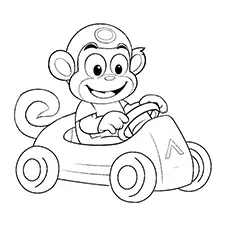 Monkey Driving Racing Car Coloring Page Black & White