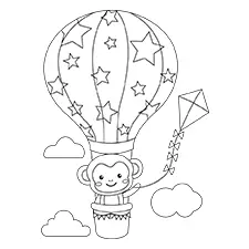 Monkey Flying A Kite Coloring Page Black & White