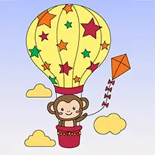 Monkey Flying A Kite Coloring Page