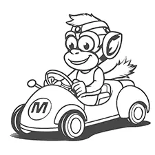 Monkey Racing Car Driver Coloring Page B&W