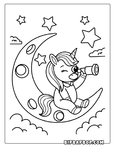 Moon Unicorn Coloring Page