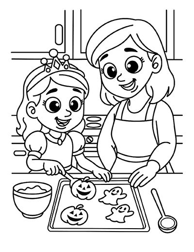 Mother and Daughter Baking Coloring Page