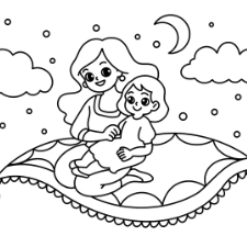 Mom And Child Magic Carpet Ride Coloring Page