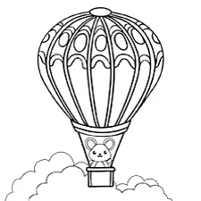 Tiny Mouse In A Hot Air Balloon Coloring Page Black & White