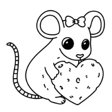 Mouse With Heart Cheese Coloring Page