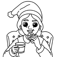 Mrs. Claus With Milk And Cookies Coloring Page