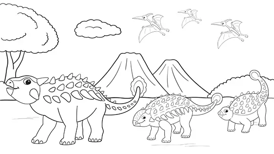 Mummy & Baby Ankylosaurus Coloring Page Black & White