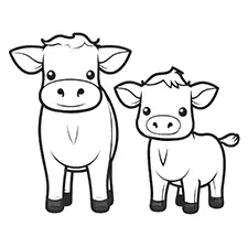 Mummy & Baby Cow Coloring Page Black & White