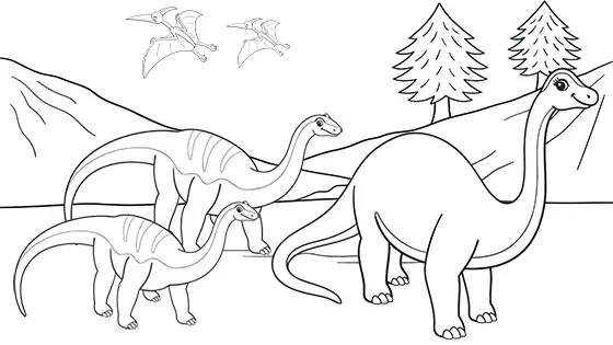Mummy & Baby Diplodocus Coloring Page Black & White
