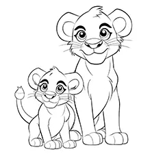 Mummy & Baby Lion Coloring Page Black & White