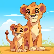 Mummy & Baby Lion Coloring Page