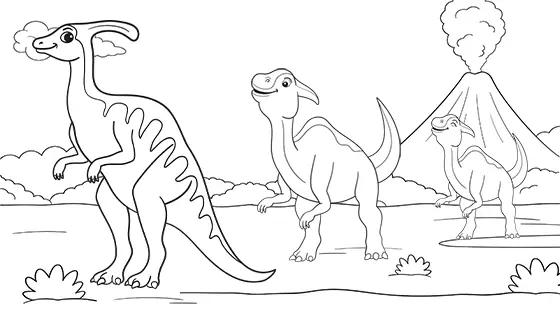 Mummy & Baby Parasaurolophus Coloring Page Black & White