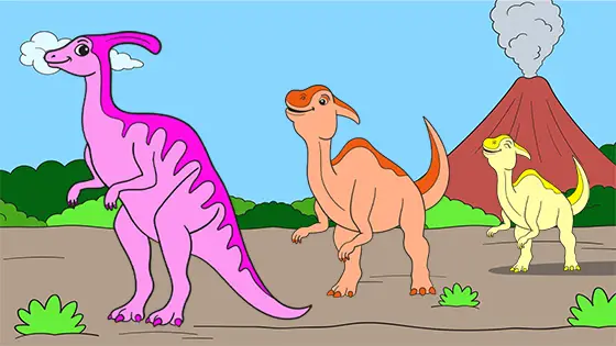 Mummy & Baby Parasaurolophus Coloring Page Color