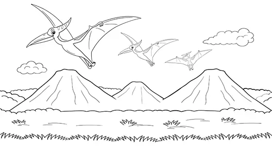 Mummy & Baby Pterodactyl Coloring Page Black & White