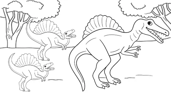 Mummy & Baby Spinosaurus Coloring Page Black & White