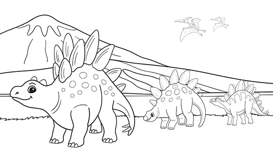 Mummy & Baby Stegosaurus Coloring Page Black & White