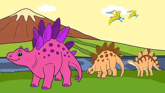 Mummy & Baby Stegosaurus Coloring Page Color