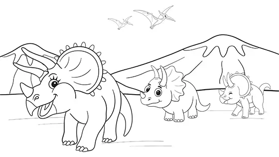 Mummy & Baby Triceratops Coloring Page Black & White