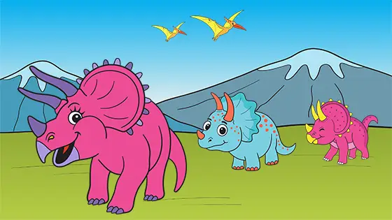 Mummy & Baby Triceratops Coloring Page Color