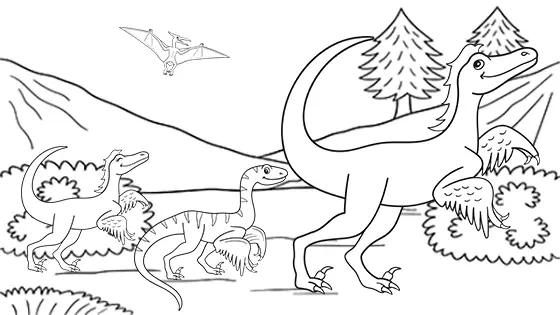 Velociraptor Family Coloring Sheet PDF Black & White