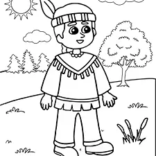 Native American Boy Printable Black & White