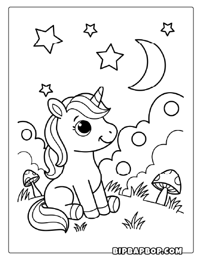 Night Unicorn Coloring Page