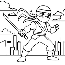 Ninja Hero In Action Coloring Page