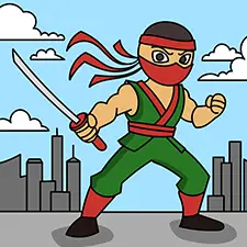 Ninja Hero In Action Coloring Page
