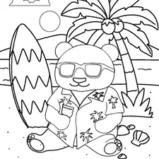 Panda On The Beach Coloring Page Black & White