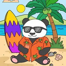 Panda On The Beach Coloring Page