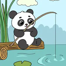 Panda Bear Fishing Coloring Page