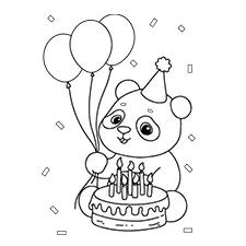 Panda With Birthday Cake Coloring Page Black & White