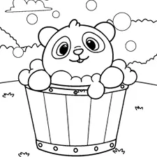 Panda In A Bubble Bath Coloring Page Black & White