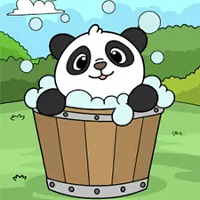 Panda In A Bubble Bath Coloring Page