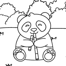 Panda Eating Bamboo Coloring Page Black & White