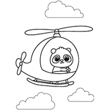 Panda Flying Helicopter Coloring Page Black & White