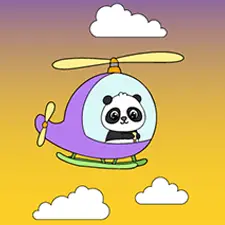 Panda Flying Helicopter Coloring Page
