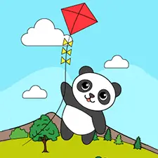Panda Flying A Kite Coloring Page