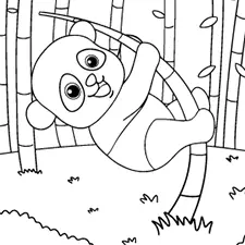 Panda Hanging On A Bamboo Coloring Page Black & White