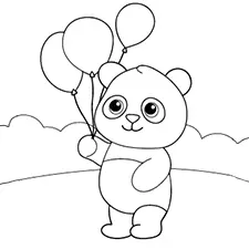 Panda With Balloons Coloring Page Black & White