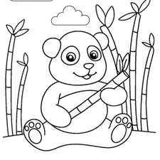 Panda Holding A Bamboo Stick Coloring Page Black & White