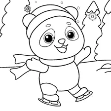 Panda Ice Skating Coloring Page Black & White