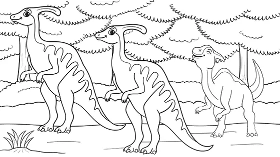 Parasaurolophus Family Coloring Page