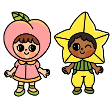Peach And Starfruit Kid Coloring Page