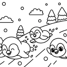 Penguins Playing Coloring Page