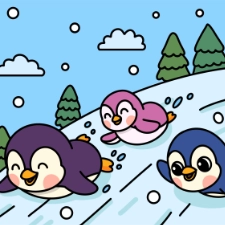 Penguins Playing Coloring Page