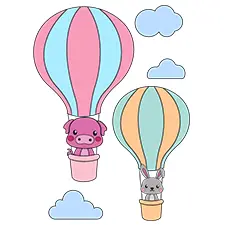 Pig & Bunny In A Hot Air Balloon Coloring Page