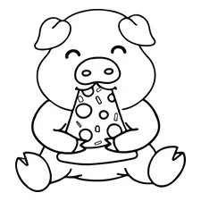 Pig Eating Pizza Coloring Page Black & White
