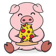 Pig Eating Pizza Coloring Page