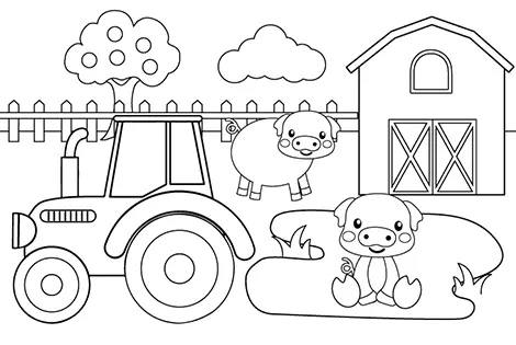 Pig Farm Coloring Page Black & White